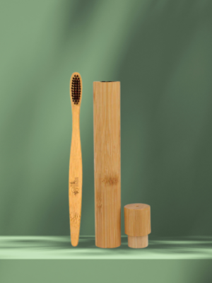 Bamboo Case with Flat Handle Charcoal Brush