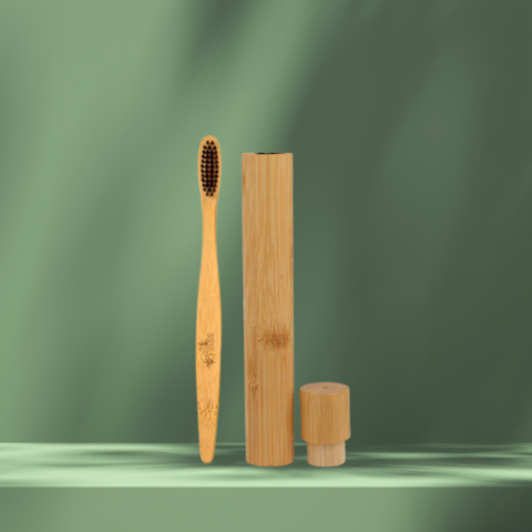 Bamboo Case with Flat Handle Charcoal Brush